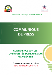 Communiqué de presse - Conférence sur les opportunités d'affaires du MCA-Bénin II
